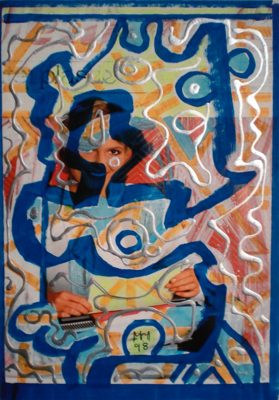 Verführung I 1998, Mischtechnik auf Verpackung, 22 x 15 cm