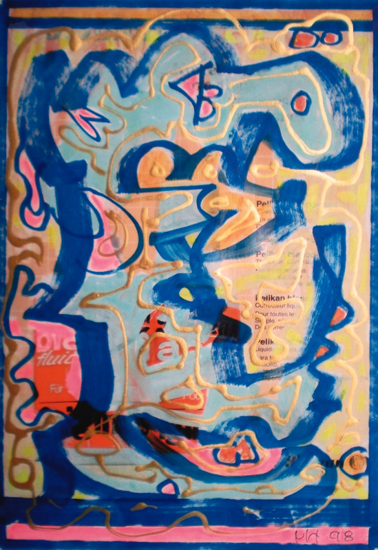 Verführung II 1998, Mischtechnik auf Verpackung, 22 x 15 cm