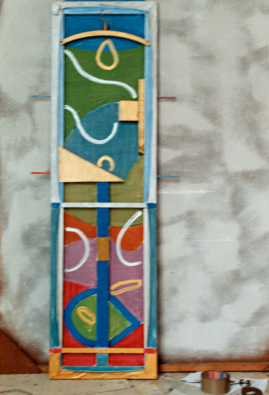 Substantiv von 2 Seiten A 1992, Materialrelief auf Keilrahmen, Mischtechnik, 140 x 40 cm