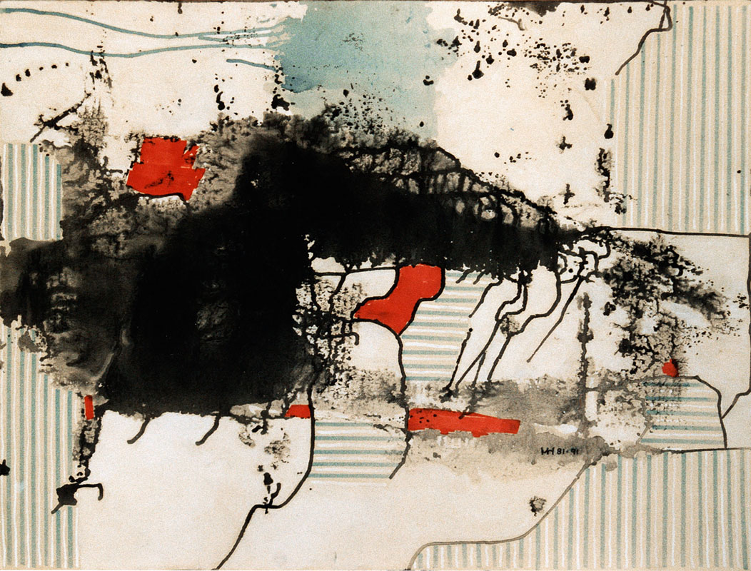 Wildnis in Gefahr 1981/1991, Mischtechnik auf Pappe, 50 x 70 cm