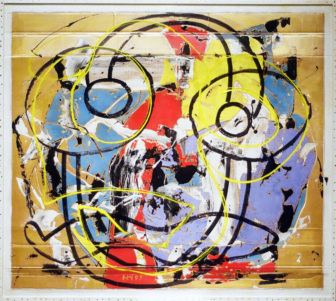 Goldene Maske 1997, Mischtechnik auf Pappe, 105 x 110 cm